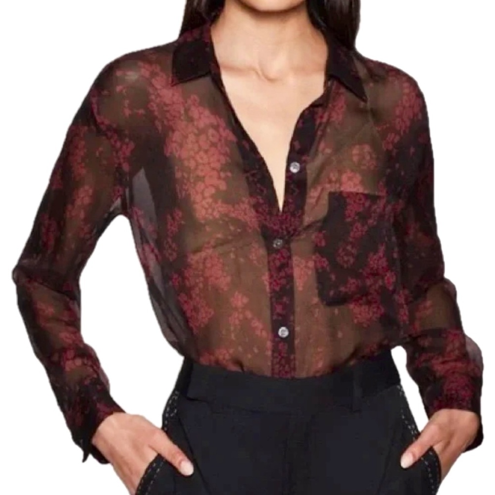 EQUIPMENT Femme Red and Black Silk Button Down Blouse - S/P